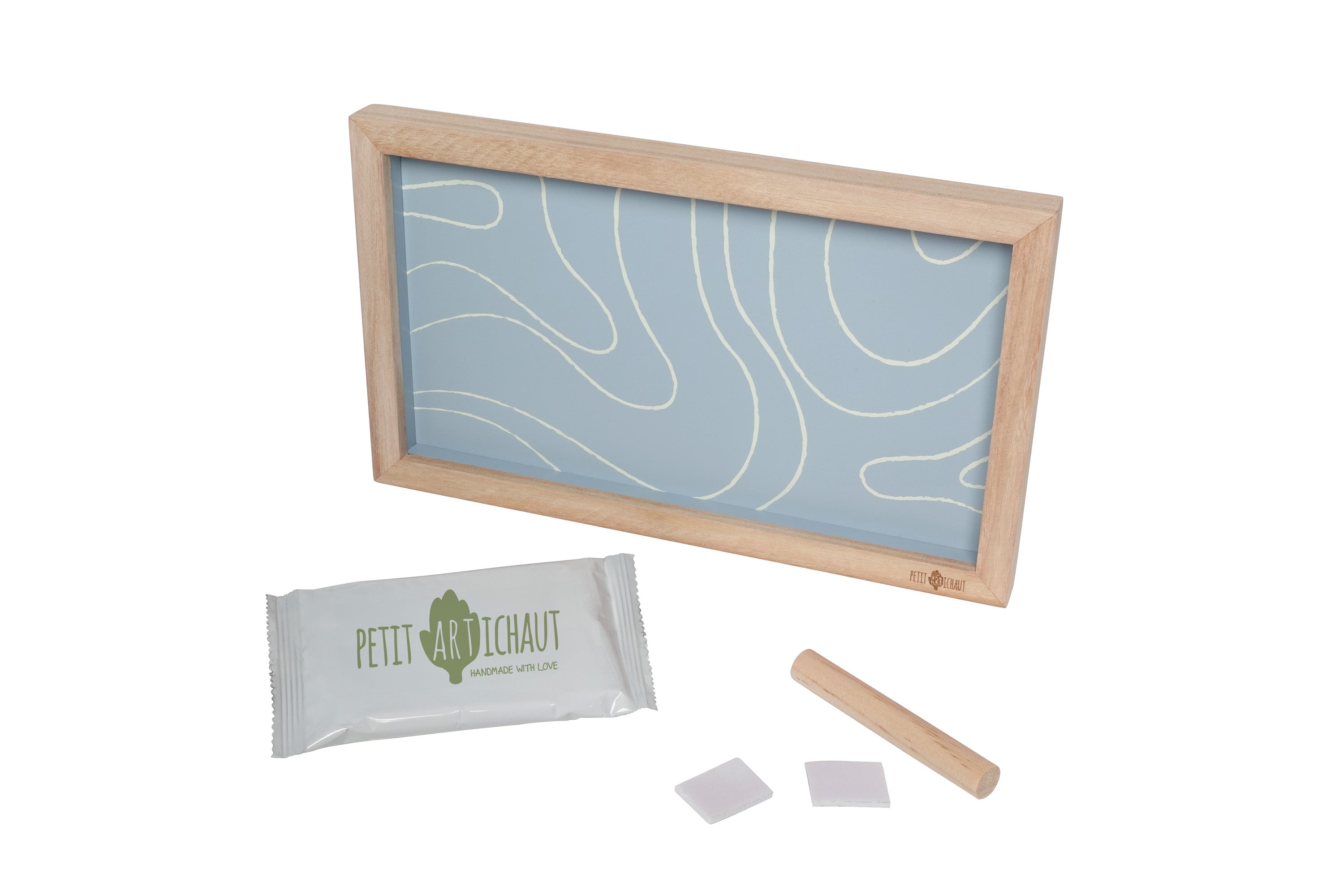The 2 Prints Frame Blue Abstract Kit comes with everything you need