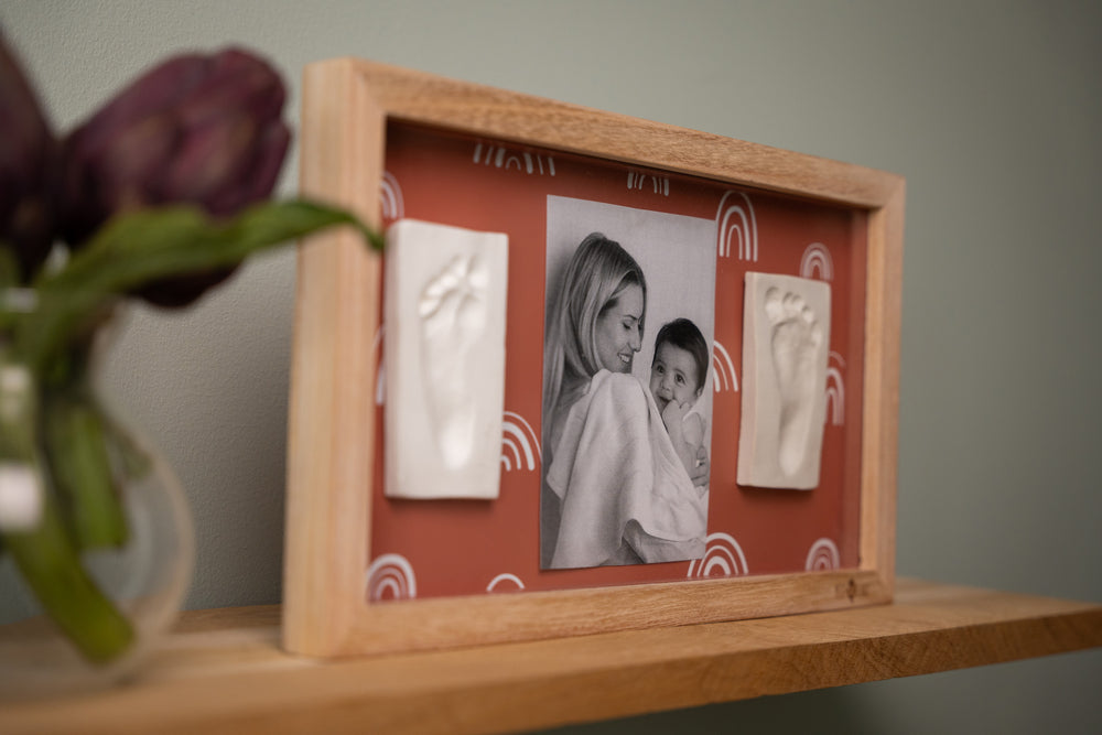 Designed with generous space, the newborn 2 Prints Frame - Rainbow Terracotta is ideal for twins.